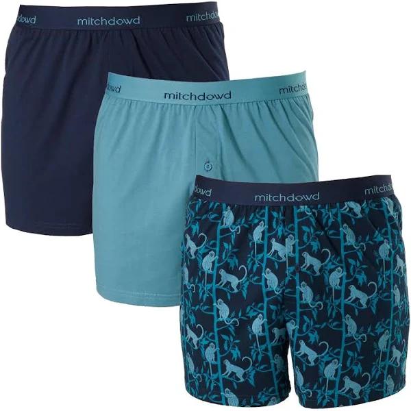 Mitch Dowd - Men's Monkey Jungle Cotton Loose Fit Knit Boxer Shorts 3 Pack - Navy & Sage