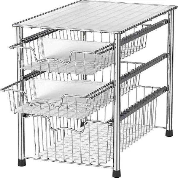 3 Tier Storage Shelf Cabinet Rack,Multi-Purpose Sliding Basket Organizer Drawer For Bathroom Kitchen - AfterPay & zipPay Available