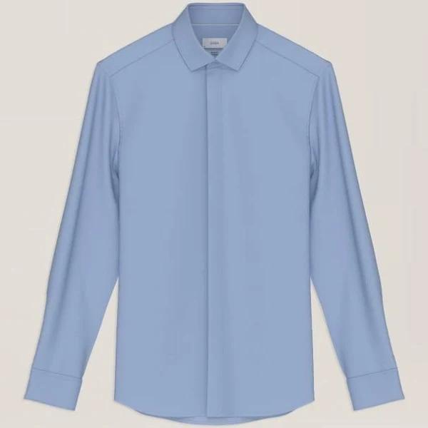 Saba Men's Stretch Poplin Shirt in Mid Blue Navy Size Medium