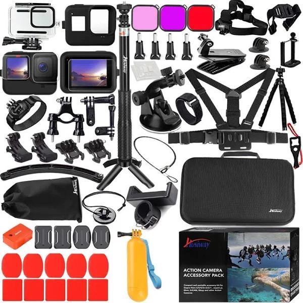 Husiway Accessories Kit for GoPro Hero 12 11 10 9 Black Waterproof Housing Silicone Case Glass Screen Protector Bundle for Go Pro Gopro12 Gopro11