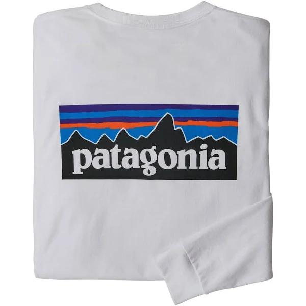 Patagonia Long Sleeve P-6 Logo Responsibili-Tee - White | Long Sleeve T Shirts