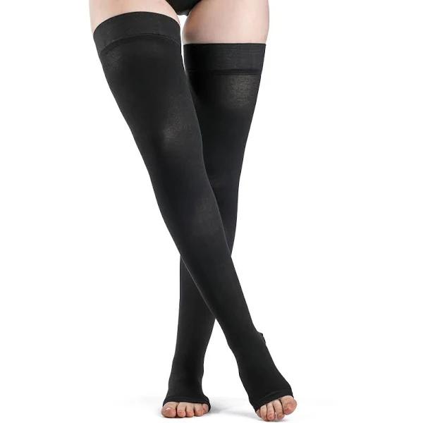 Dynaven Opaque Thigh High 30-40 mmHg, Open Toe / ml / Black