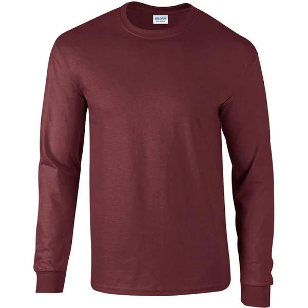 Gildan Mens Plain Crew Neck Ultra Cotton Long Sleeve T-Shirt Maroon L