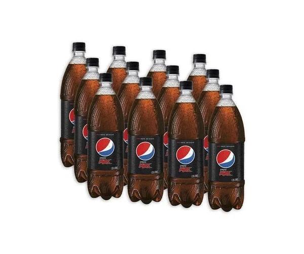 12pc Pepsi Max Cola Flavoured Zero Sugar Soft Drink Sparkling Soda Bottles 1.25L