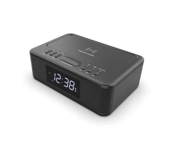 Lenoxx 2in1 10W Wireless Fast Charging Bluetooth/FM Radio Alarm Clock With USB/AUX in Black