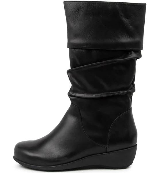 Ziera Seattle XF Black Leather Calf Boots Black Womens Shoes Casual Calf Boots