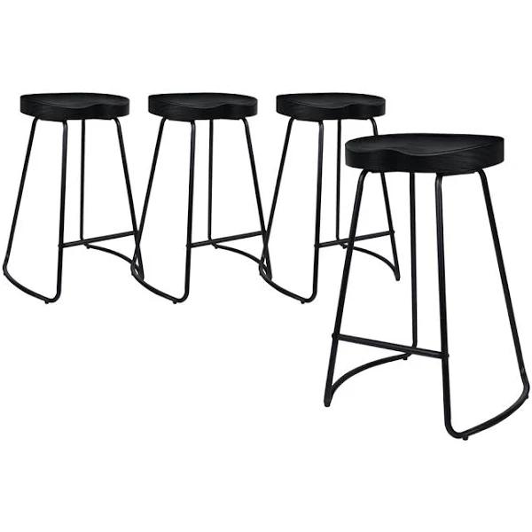 ALFORDSON 4x Bar Stools 65cm Tractor Kitchen Wooden Vintage Chair Black - Earn Everyday Rewards, AfterPay Available