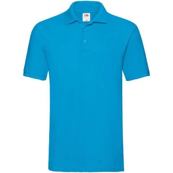 Men's Premium 100% Cotton Polo Shirt Azure Blue - Fruit of The Loom SC385 - Size 2XL