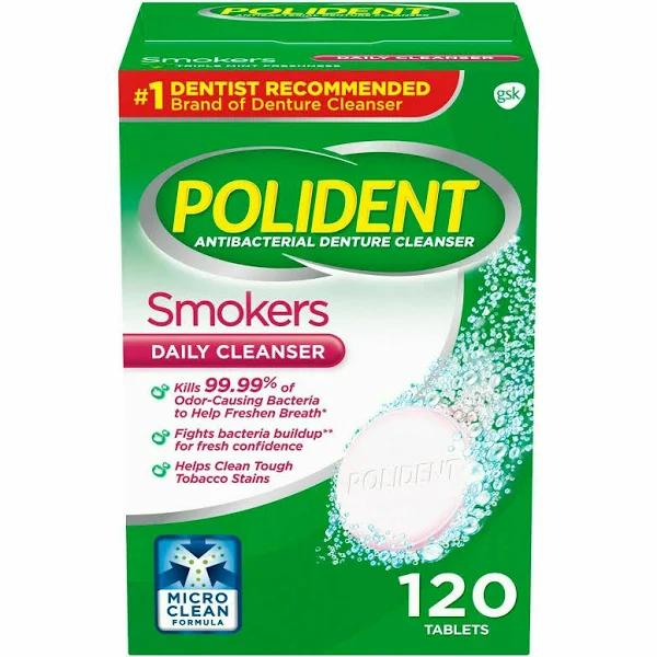 Polident Antibacterial Denture Cleanser Smokers 120 Tabs