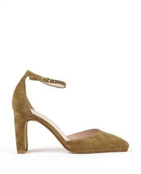 David Jones Edward Meller Briar85 Square Toe Dorsay Pump in Camel Suede, Size 36.5 EU