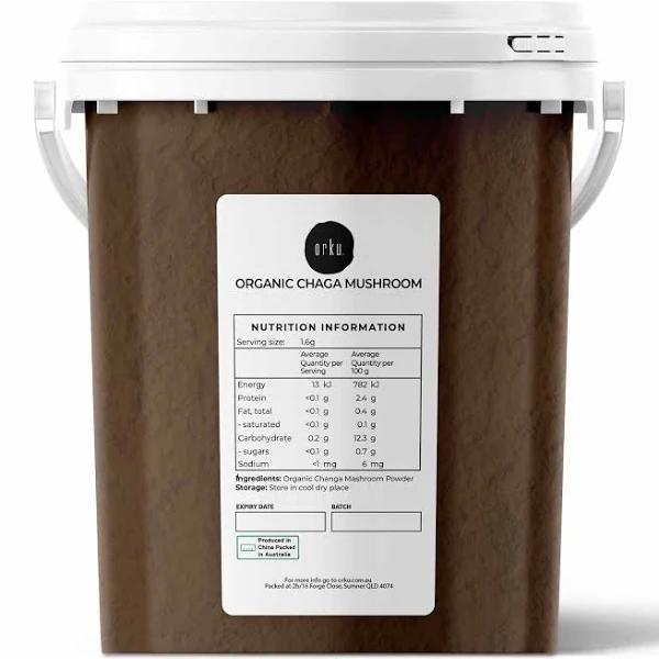 Orku 300g Organic Chaga Mushroom Powder Tub Bucket - Supplement Inonotus Obliquus