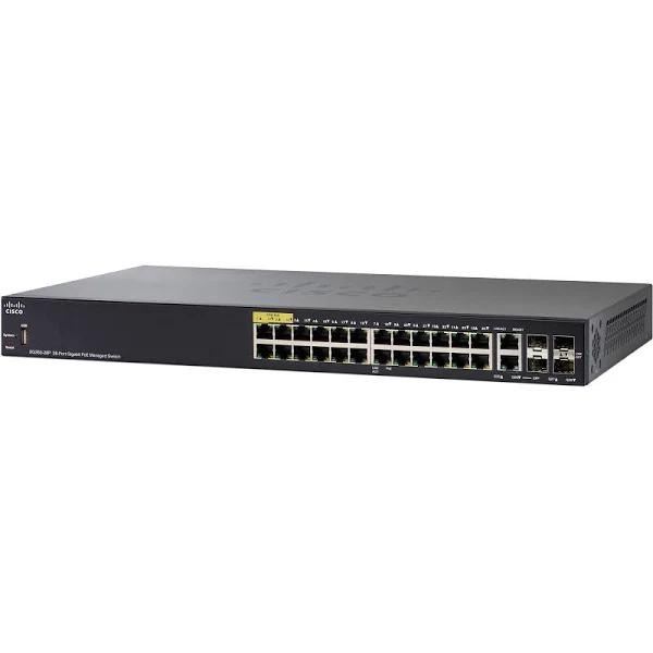 Cisco Small Business SG350-28P - Switch - L3 - Managed - 24 x 10/100/1000 (PoE+) + 2 x Gigabit SFP + 2 x combo Gigabit SFP - rack-mountable - PoE+ (195 W)