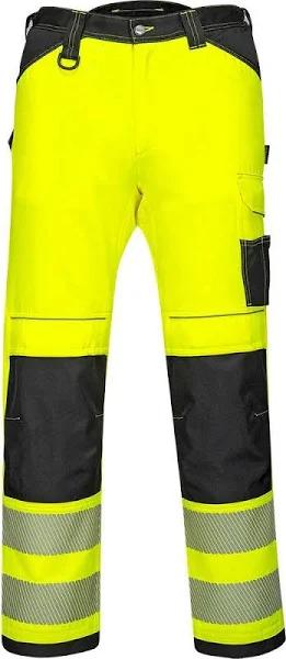 Portwest Mens PW3 Hi-Vis Work Trousers Yellow/Black 33R