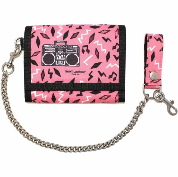 Saint Laurent Buffalo Pink Nylon Radio Chain Trifold Wallet - AfterPay & zipPay Available