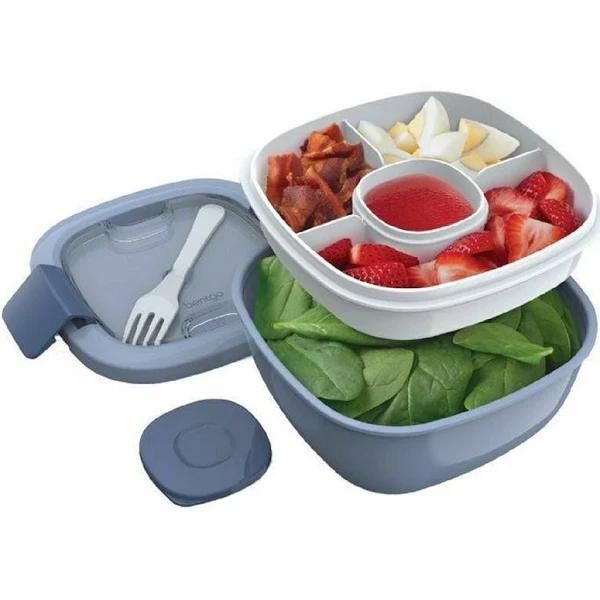 Bentgo Salad Bowl to Go Stackable Lunch Dressing Container All-In-One- Slate