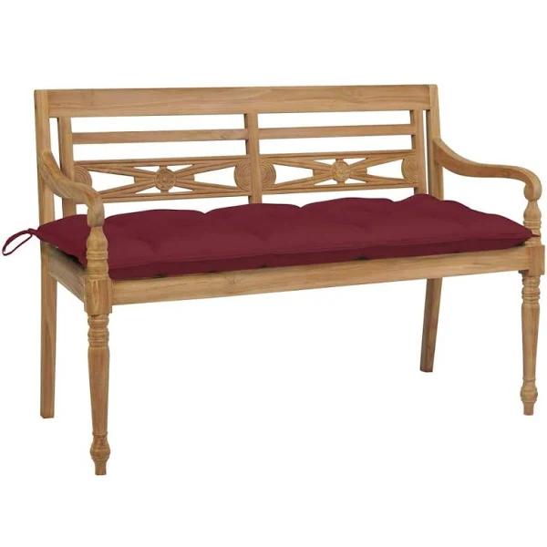 vidaXL Batavia Bench with Wine Red Cushion 120 cm Solid Teak Wood