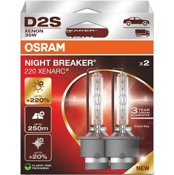 Osram Xenarc Night Breaker 220, D2s, 220% More Brightness, Xenon Headlight Bulb, 66240XN2-2HB, Folding Box (2 Lamps)