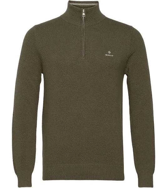 Gant Cotton Pique Half Zip Men's Sweater - Racing Green