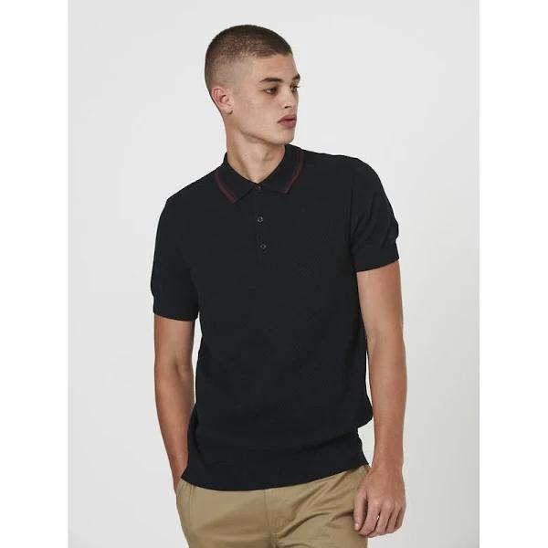 Ben Sherman Texture Knit Polo Small Black