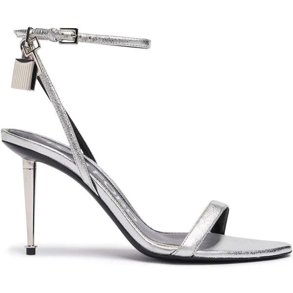 Tom Ford | Women 85mm Padlock Metallic Leather Sandals Silver 36