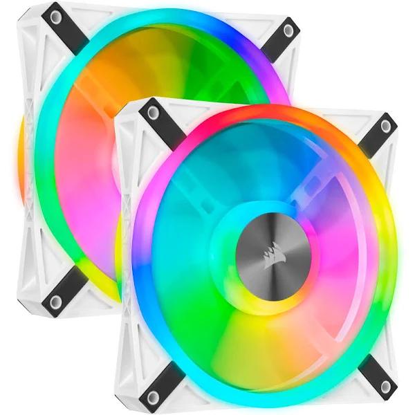 Corsair iCUE QL140 RGB White 140mm PWM Fan - Dual Pack with Lighting Node Core