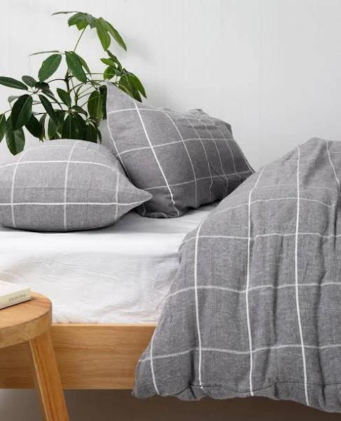 Bambury Acton Flannelette Quilt Cover Set Grey - King