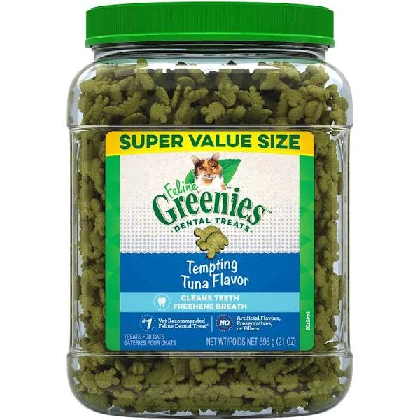 Greenies Feline Adult Natural Dental Care Cat Treats Tempting Tuna Flavor, 21 oz. Tub