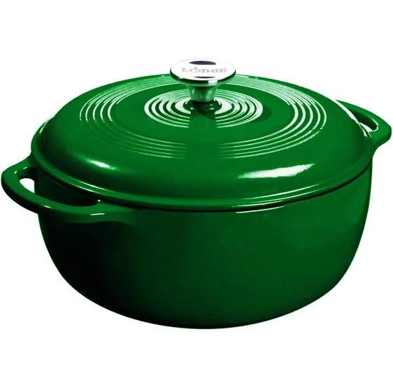 Lodge 6 Quart Enameled Cast Iron Dutch Oven with Lid – Dual Handles – Oven Safe Up to 500° F or On Stovetop - Use to Marinate, Cook, Bake,