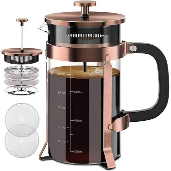 Upgraded French Press Coffee Maker 34oz 304 Stainless Steel French Press with 4 Filter Screens Heat Resistant Durable Easy Clean Borosilicate Glass