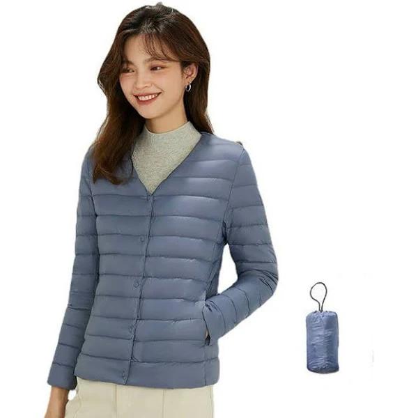 Lookbook Womens Down Jacket Packable Lightweight Two Wear Waterproof Coat-HazeBlue - 3XL - AfterPay & zipPay Available