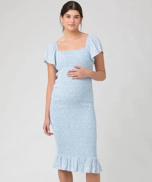 Ripe Selma Shirred Dress Pale Blue M