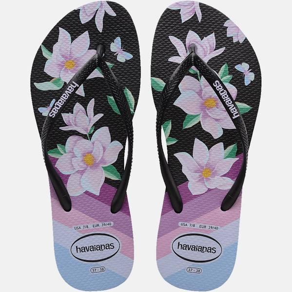 Havaianas Womens Slim Floral Thongs Black/Lavender / 37/38