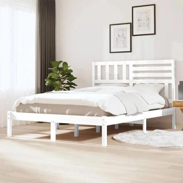 vidaXL Bed Frame White Solid Wood Pine 153×203 cm Queen Size