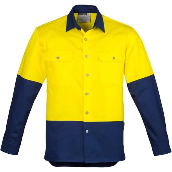 Syzmik Mens Hi Vis Spliced Industrial Shirt (ZW122) 3XL / Yellow/Navy