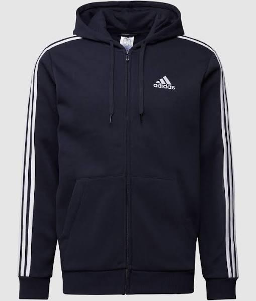 adidas-Essentials Fleece 3-Stripes Full-Zip Hoodie-Men-Legend Ink-L