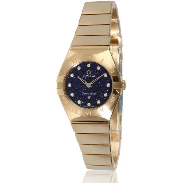 Pre-owned Omega Constellation Quartz Diamond Blue Aventurine Dial Ladies Watch 131.50.25.60.53.001, Quartz Movement, 18kt Yellow Gold Strap, 25 mm x