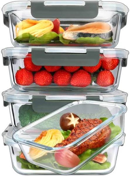 M MCIRCO[5-Packs, 36 oz Glass Meal Prep Containers with Snap Locking Lids Glass Food Containers,Airtight Lunch Container,Microwave, Oven, Freezer and