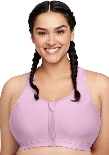 Glamorise Zip Up Front-Closure Wire-free Sports Bra - Lavender 20D 9266 Plus Size Bra - AfterPay Available