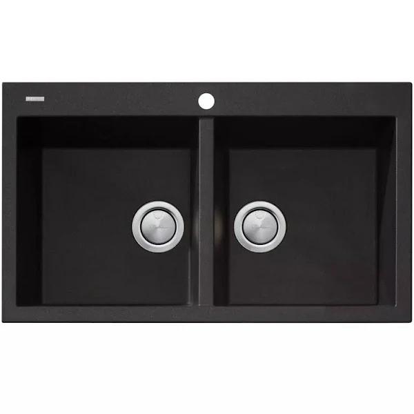 Oliveri ST-BL1564 Santorini Black Double Bowl Topmount Sink