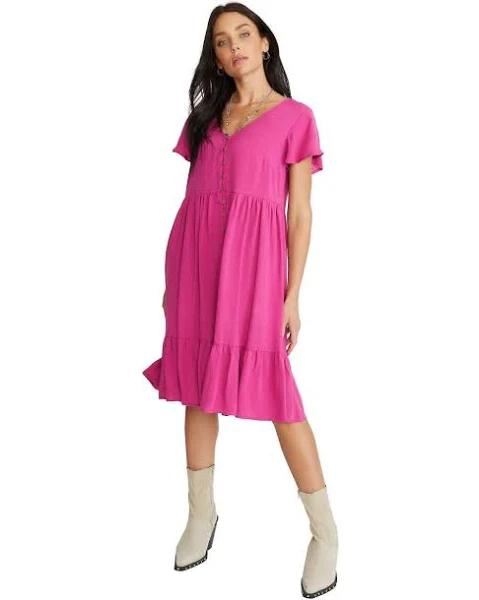 Rockmans Womens Dress - Regular Pink Mini / Short - Winter AU 18