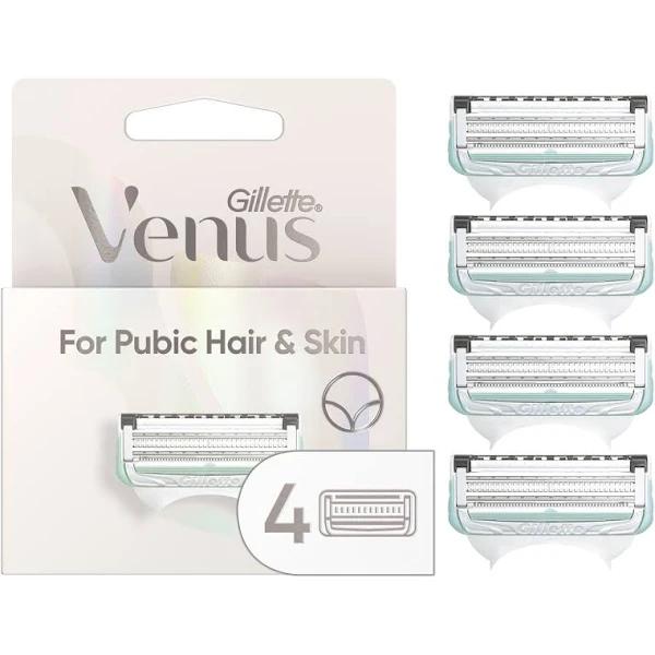 Gillette Venus For Bikini Pubic Hair and Skin, Womens Razors, 4 Razor Blade Refills For Intimate Grooming