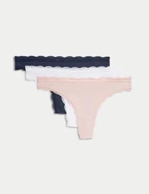 M&S 3pk Cotton Blend Thongs - Soft Pink - AU 16 (UK 16)