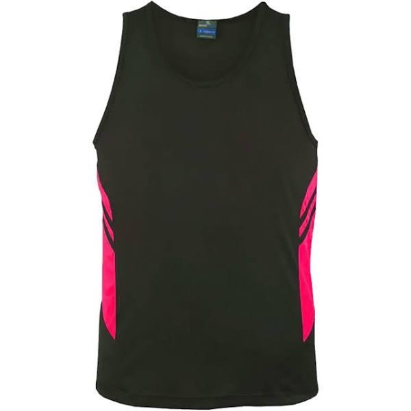 TALENT | Plain Mens Contrast Sports Singlet Slate+Neon Pink M