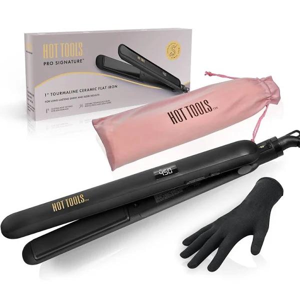 Hot Tools Pro Signature Ceramic + Tourmaline Flat Iron for Sleek Results, 1 inch Plates