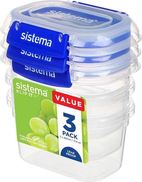 Sistema Klip It Plus Food Storage Container Set 3 x 400 ml Blue