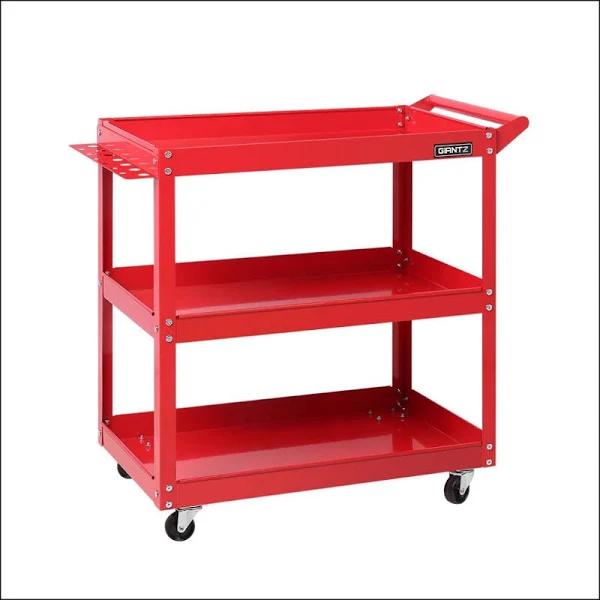 Tool Cart 3 Tier Parts Steel Trolley Mechanic Storage Organizer - Red