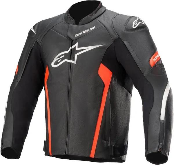 Alpinestars Faster V2 Leather Jacket - Black Red Fluo 58