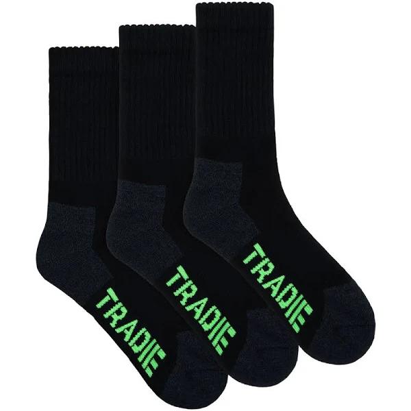 Tradie Men's Work Socks 3 Pack - Black - Size 11-13