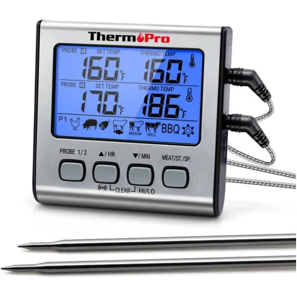 ThermoPro Tp17 Dual Probe Digital Cooking Meat Thermometer Large LCD Backlight Food Grill Thermometer with Timer Mode For Smoker Kitchen Oven BBQ