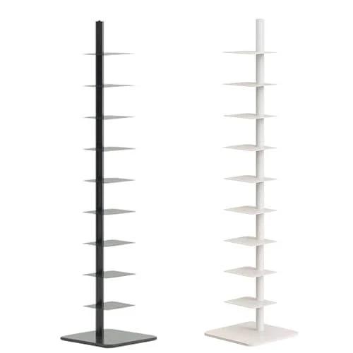 9-Tier Spine Bookshelf, Metal Bookcase, Vertical Spine Book Tower, Tall Narrow Ladder Bookshelf, Corner Bookshelf for Small Space, Multipurpose